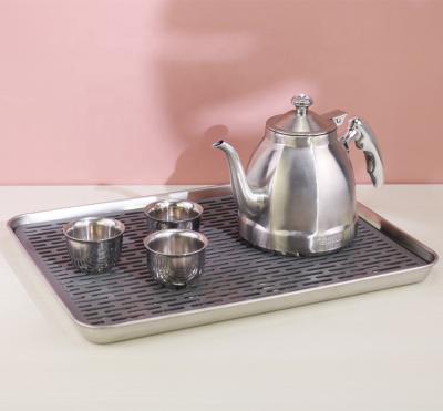 China Wholesale Morden Good Quality Hotel Home Used Rectangle Metal Drain Filter Serving Tray For Tea Set for sale