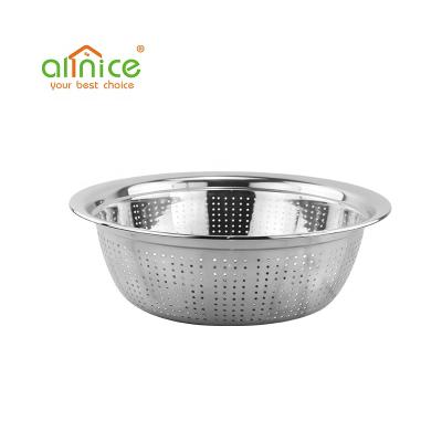 China Wholesale High Quality Viable Home Kitchen Round Fruit Vegetable Rice Basket Sieve Stainless Steel Colander With Basin for sale