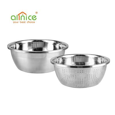 China Stocked 201 Stainless Steel Strainer Rice Fruit Wash Bowl Soft Strainer Strainer Set For Kitchen for sale