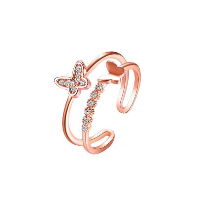 China Super FASHIONABLE Butterfly Fairy Frosty Wind Ring Personality Light Ring Double Layer Women's Luxury Index Finger Ring for sale