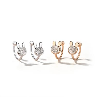 China TRENDY Ear Clip Cute Rabbit Fashion Cartoon Micro-Inlaid Zircon No Ear Studs Round Pearl Earrings Sterling Silver for sale