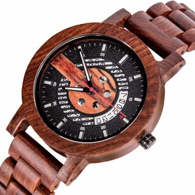 China Wood Watch Logo Wood Watch Custom Chronograph Face Quartz Handcrafted Wood Watch for sale