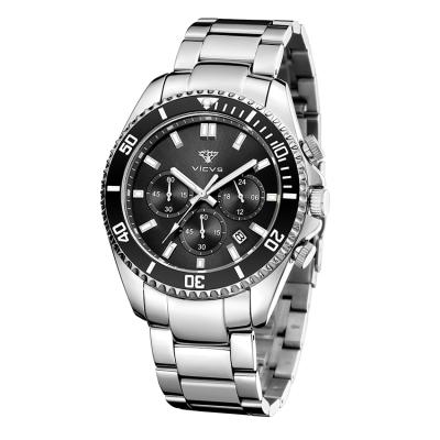 China Hot Selling Luxury Chronograph Stainless Steel Watches Waterproof Quartz Watch Men's Wrist Watch for sale