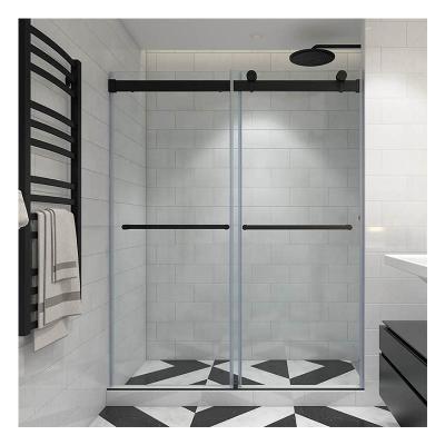 China SeaWin Modern Tempered Glass Shower Doors Frameless Sliding Shower Screen Black Sliding Shower Doors for sale