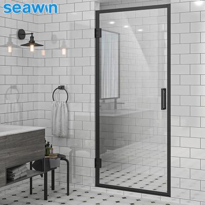 China SeaWin Modern Luxury Black Aluminum Shower Enclosure Door Bathroom Tempered Glass Shower Screen Hinge Door for sale