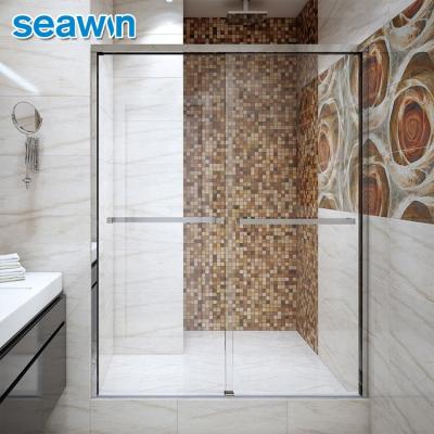 China Seawin Modern Aluminum Bypass Hotel Smart Curved Glass Double Sliding Shower Room Door for sale