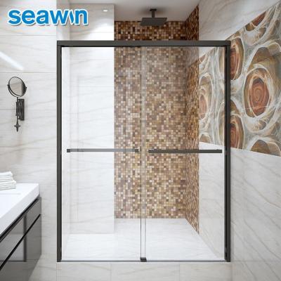 China Quiet Operation Seawin Used Black Framed Bathroom Sliding Door Double Glass Shower Doors for sale