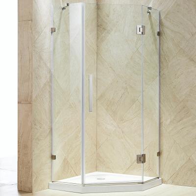 China SeaWin Easy Clean Glass Modern Hotel 2 Sided Swing Door Kit Bathroom Diamond Shaped Shower Frameless Enclosure Booth for sale