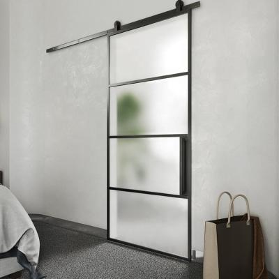 China Custom Black Steel SeaWin Hotel 8mm Sound Insulation Clear Tempered Glass Sliding Barn Doors for sale