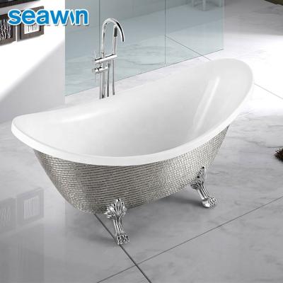 China Body Soaking SeaWin Luxury Hotel Chrome Mosaic Outside Finish Adult Freestanding Foot Bathtub for sale