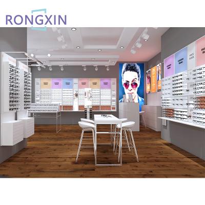 China Simple Custom Commercial Glasses Display Retail Store Wooden Wall Shelf Eyewear Store Optical Furniture for sale