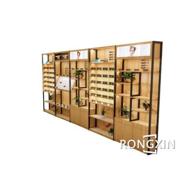 China Store The Optics TemOne Tempered Glass Side Side Shelf For Shopplywood Retail Store Design Showcase Cabinet Wooden Sunglasses Optical Display S for sale