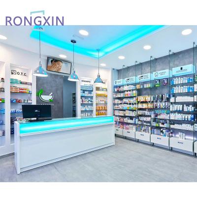 China Wooden MDF Pharmacy Pharmacy Shelves Shop Interior Decoration Shop Counter Modern Design Medical Pharmacy Furniture for sale