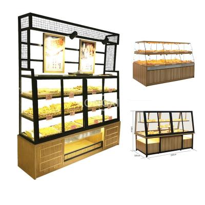 China Simple Modern Furniture Bakery Shop Furniture Customized Food Shelf Cake Showcase Wooden Glass Bread Display Rack for sale