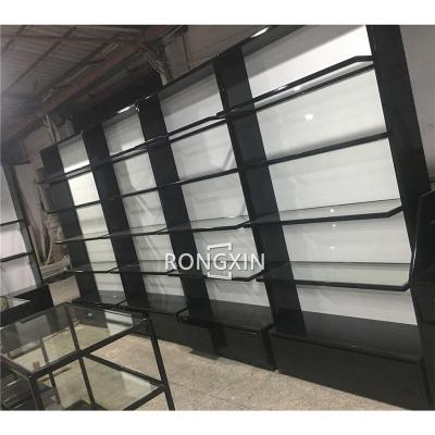 China Hot Black Wooden Customs Lead Display Stand Lighting Color Changed Wall Display Cabinet For Chocolate Candy Store 01 for sale