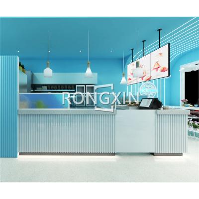 China Factory White Painted Wooden Ice Cream Shop Display Furniture Custom Marble Ice Cream Shop Directly Counter 02 for sale