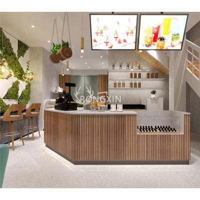 China Fashion Summer Beverage Store Design Milk Tea Shop Counter Furniture Custom Wooden Bubble Tea Shop 02 for sale