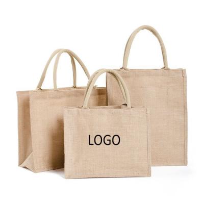 China Custom Reusable Handled Printing China Factory Price Burlap Handbag Gifts Daily Use Tote Personalized Thick Jute Bag With Handle for sale