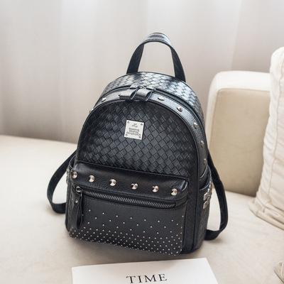 China Waterproof Shoulder Bags Ladies Women Backpack Purse PU Washed Rivet Pattern Ladies Backpack Leather Casual Woven Shoulder Bag for sale