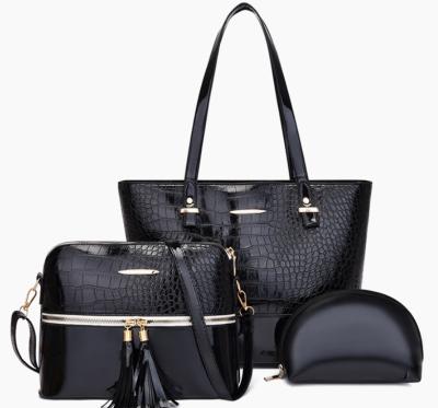 China Waterproof Women Luxury Elegant 3 Piece Bag Set Pattern Pure Crocodile Color PU Leather Ladies Shoulder Tote Purse Bag for sale