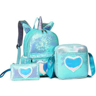 China Other Sequin Bagpack School Bag Girls Bookbag Boys Set Cute Student Backpack 3 in 1 School Bags Lunch Box and Pencil Case for sale