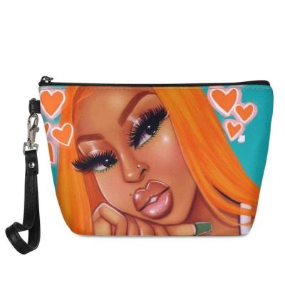 China Light Weight Make Up Bags Women Black Art Case Ladies Makeup Pouch Females Cosmetic Bags African Girls Printing Cosmetic for sale