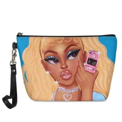 China Light Afro African Girls Printing Makeup Bags Cute Girl Travel Organizer Make Up Pouch Women Toiletry Cosmetic Bag for sale