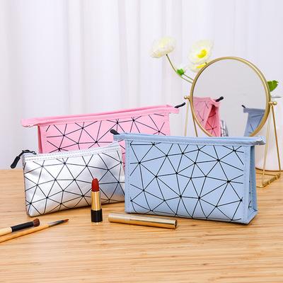 China 3 Piece PU Lightweight Cosmetic Diamond Bag Zip Lock Sanitary Napkin Storage Set Portable Bag Case For Lady Teen Women for sale