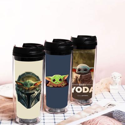 China Viable High Quality Cute Baby Yoda Straw Cup Caisi Cartoon Double Layer Plastic Accompanying Cup Insulated Water Cup for sale