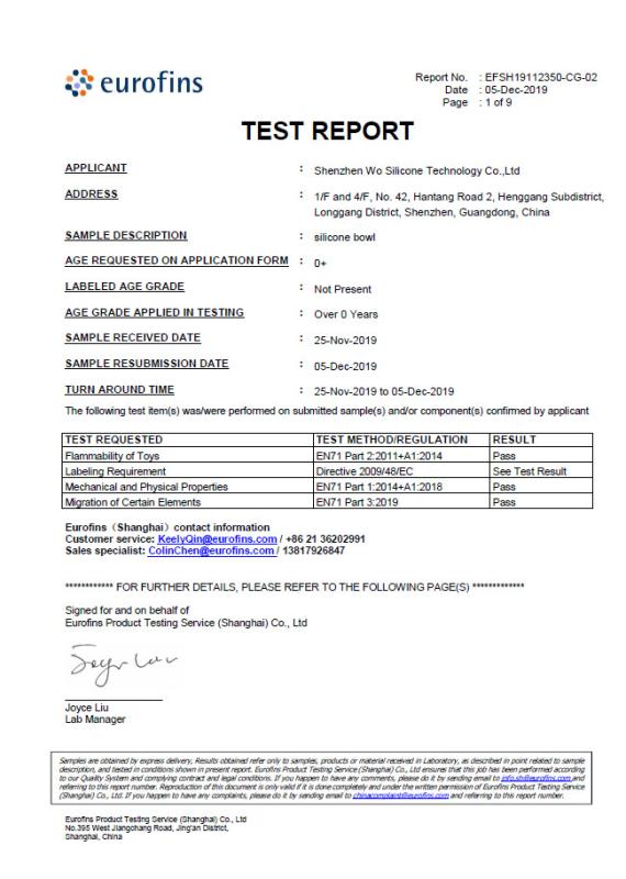 EN71 - Shenzhen Wo Silicone Technology Co., Ltd.