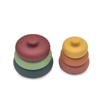 China Round 80mm Baby Stacking Toy 100% Food Grade Silicone Teethers for sale