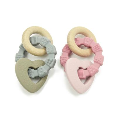 Chine Jouets écologiques en bois de mastication de bébé de Teether de silicone recyclable naturel de CPC à vendre