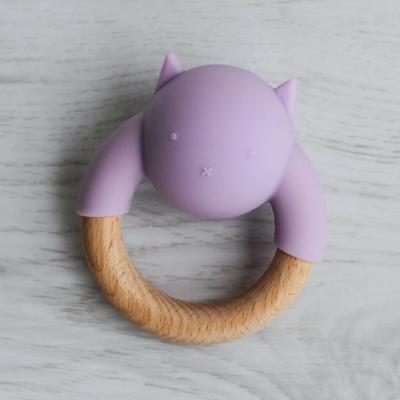 China Bebê Ring Rattle Ball Wooden Animal saindo os dentes de madeira Teether do silicone de FDA à venda