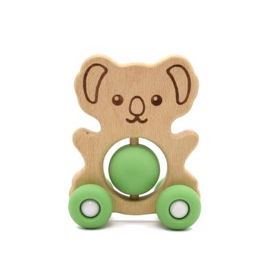 China Educational Organic Beech pantone Color Baby Rattle Set Animal Shape for sale