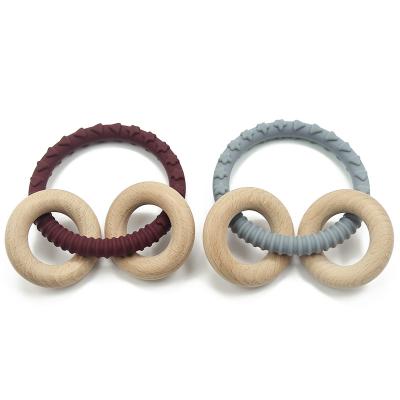 Cina Anello su misura di legno naturale di Teether del bambino di colore del silicone molle in vendita