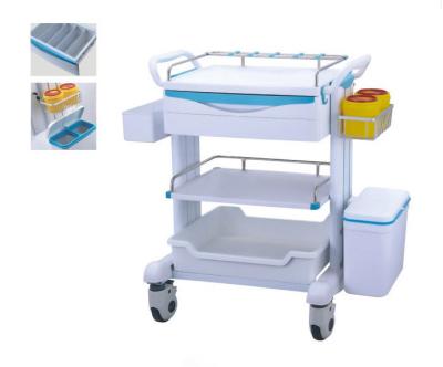 China Mute Wheel ABS Hospital Medicine Trolley Mobile Crash Cart With Trash Can Medicine Box for sale