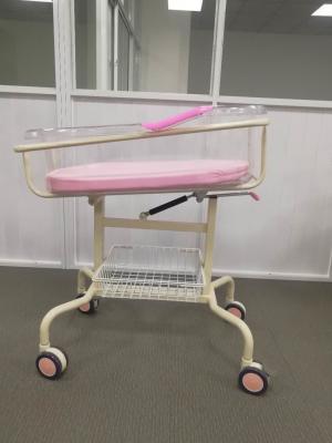 China Pink Mobile Cot Hospital Baby Bed , Newborn Hospital Baby Cot With ABS Basin for sale