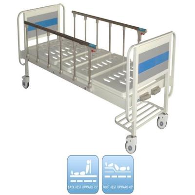 China Two Functions Medical Manual Hospital Bed With Two Cranks And Over Bed Table for sale