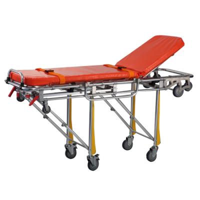 China Metal material orange hospital special ambulance stretcher with wheels for sale