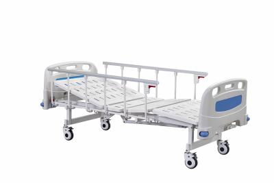 China Metal Double Rocker Manual Hospital Bed White And Blue for sale