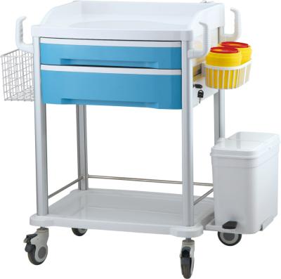 China Medical hospital furniture blue therapy cart with two drawers for sale