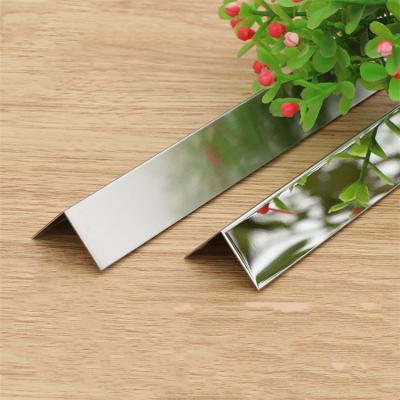 China Modern All Sizes Shinning L Shaped Silver Stainless Steel Corner Tile Trim for sale