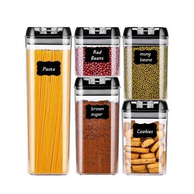 China Alibabadesign 7pcs Plastic Freshness Preservation Set Storage Box White Ceramic Jar Food Bamboo Lid AI For Dry Foods for sale