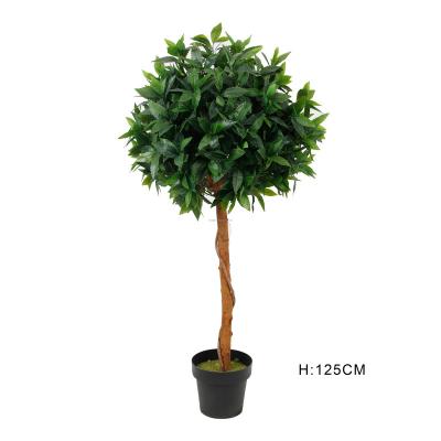 China Guangdong Plants Wholesale Realistic Artificial Trees With Pot 125CM Fake Bonsai Laurel Tree For Indoor Outdoor Laurel Leaf Decoration for sale