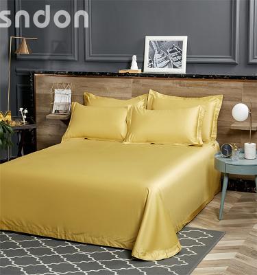 China Nondisposable Soild Color Luxury Hotel Bedding Set Bed Sheets Yellow Linen Egyptian Cotton for sale