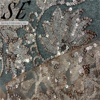 China Foil 100% Sequin Embroidered Sequin Rose Gold Polyester Foil Sequin Fabric for sale