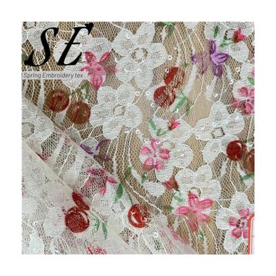 China 100% Shinny Breathable Polyester Colorful Print Lace Sequin Embroidery Fabric For Wedding Woman Girl Dress L003 for sale