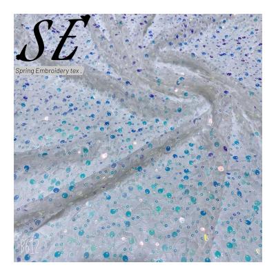 China Shinny Colorful Breathable 100% Polyester Sequin Embroidery Lace Fabric For Woman Dress 210307 for sale