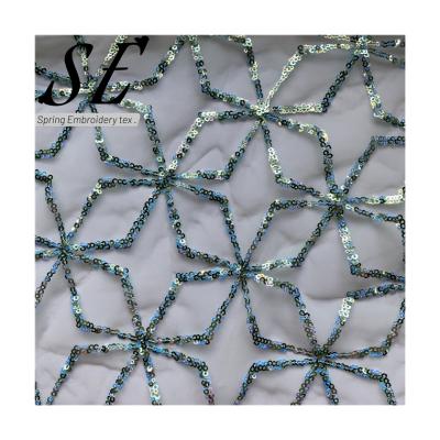 China Breathable Sequin Fabric 3mm Florial Sequin Embroidery Fabric Color Dress Tulle Fabric Sequins 210329 for sale