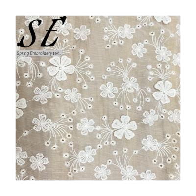 China Breathable Chiffon Fabric Floral Luxury 3D Embroidery Fabric For Woman Dress Baby Kids Clothes 210365 for sale